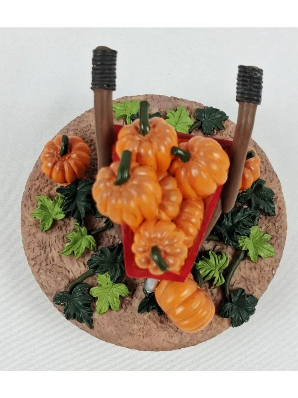Harvest Wheelbarrow Jar Candle Topper With Pumpkins & Leaves Fall Decor